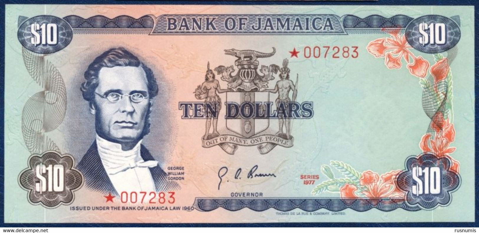 JAMAICA JAMAIKA 10 DOLLARS P-CS2 COMMEMORATIVE - STAR SERIES George William Gordon / Bauxite Industry 1977 UNC - Jamaica