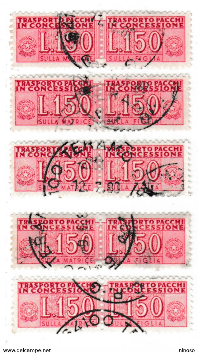 ITALIA REPUBBLICA ITALY REPUBLIC1955 1981 PACCHI IN CONCESSIONE PARCEL POST STELLE 1968LIRE 150 USATO CINQUE  COPPIE - Colis-concession