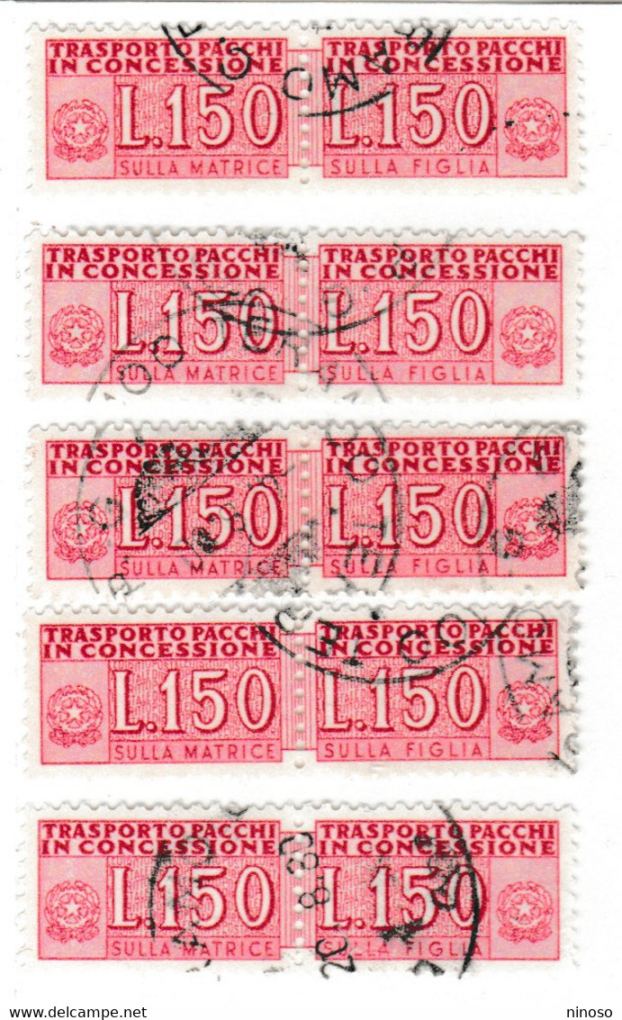 ITALIA REPUBBLICA ITALY REPUBLIC1955 1981 PACCHI IN CONCESSIONE PARCEL POST STELLE 1968LIRE 150 USATO CINQUE  COPPIE - Concessiepaketten