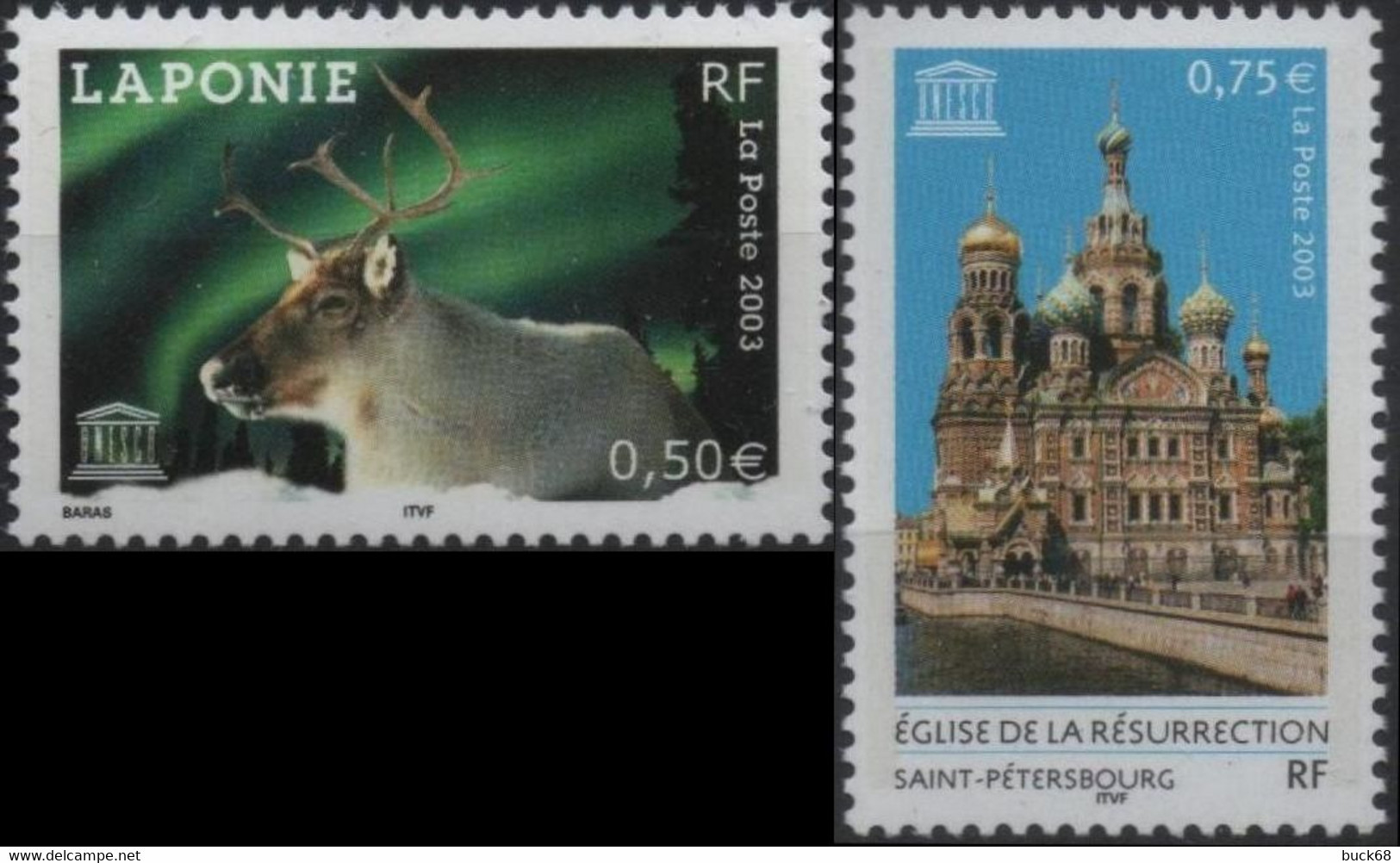 FRANCE Service 128 129 ** MNH UNESCO Renne Laponie Et Eglise Résurrection Saint-Pétersbourg Russie 2003 - Nuovi