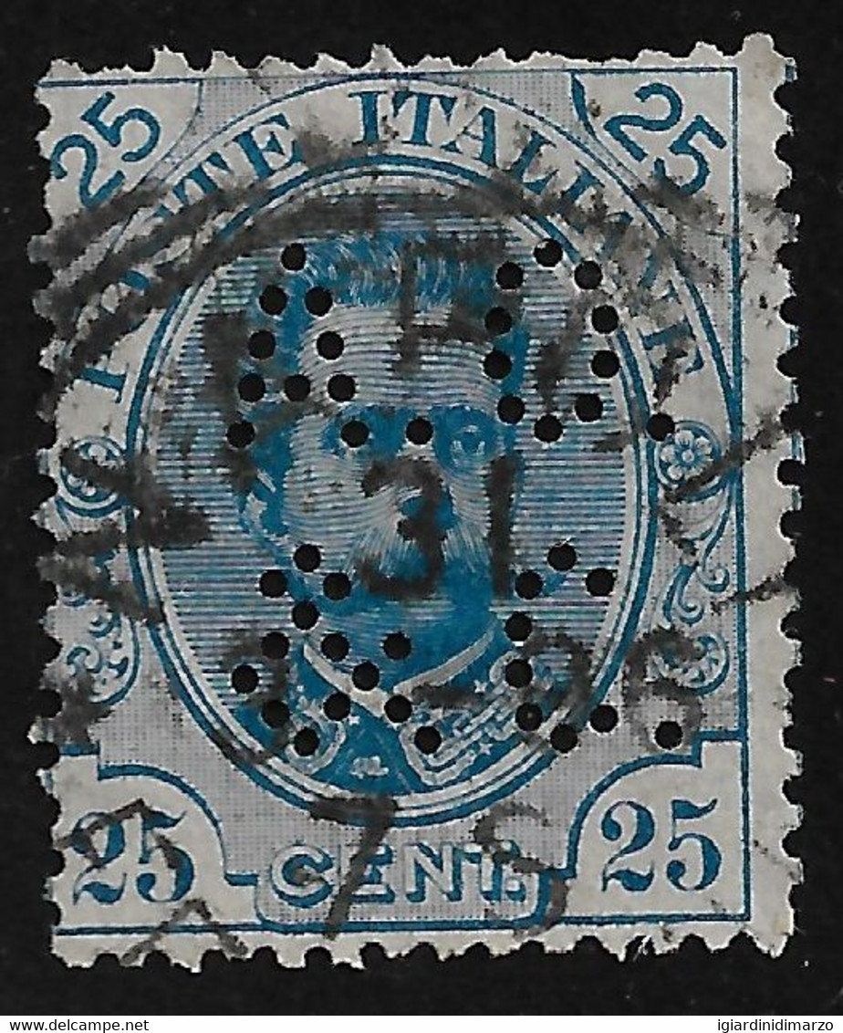 PERFIN-ITALIA REGNO -1891- Valore Usato Da 25 C. EFFIGIE DI UMBERTO I° IN TONDO Con Perforazione - In Buone Condizioni. - Perforés