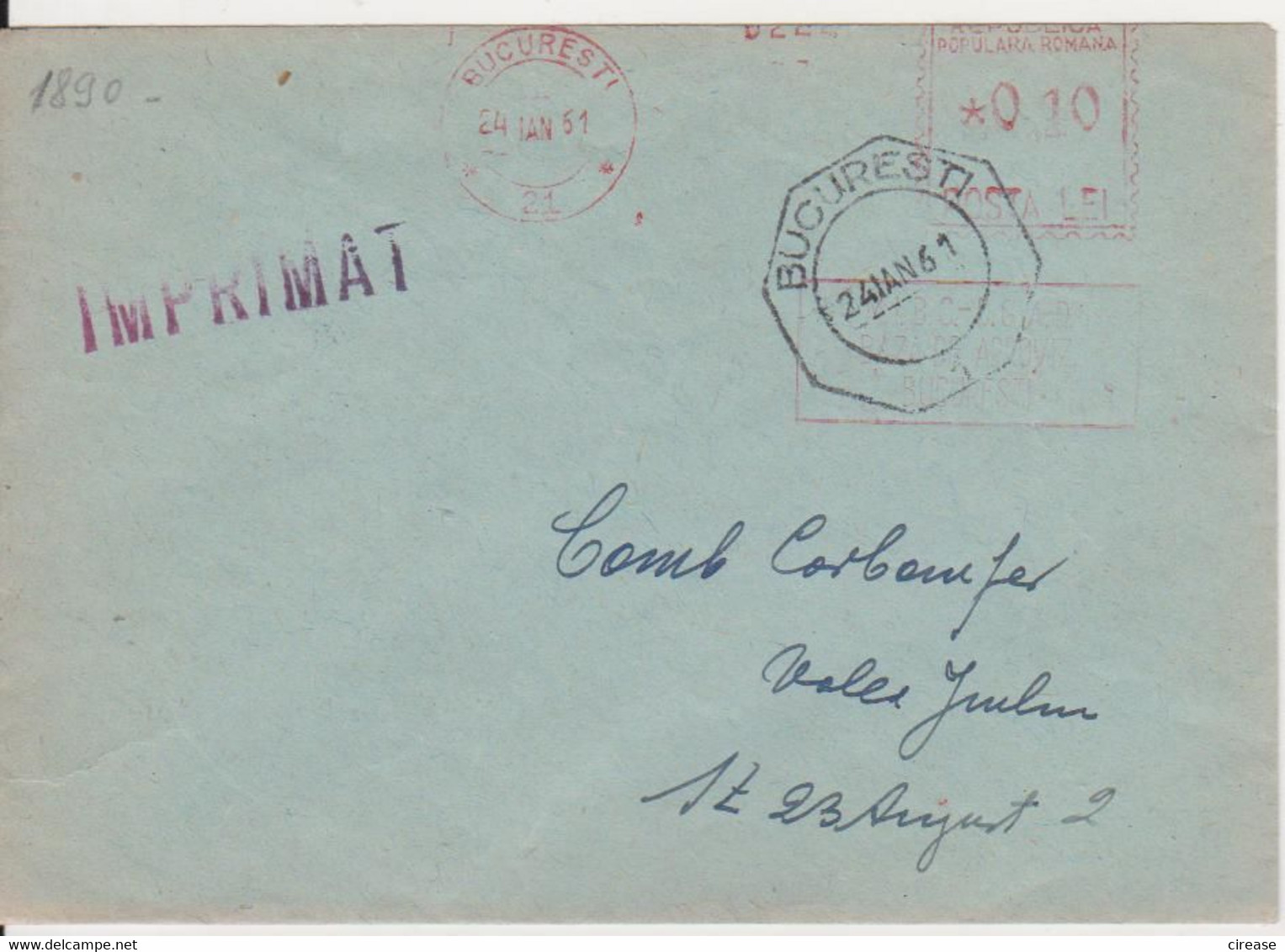 RED MACHINE STAMPS AMOUNT 0,10 LEI BUCURESTI ROMANIA 1961 - Máquinas Franqueo (EMA)