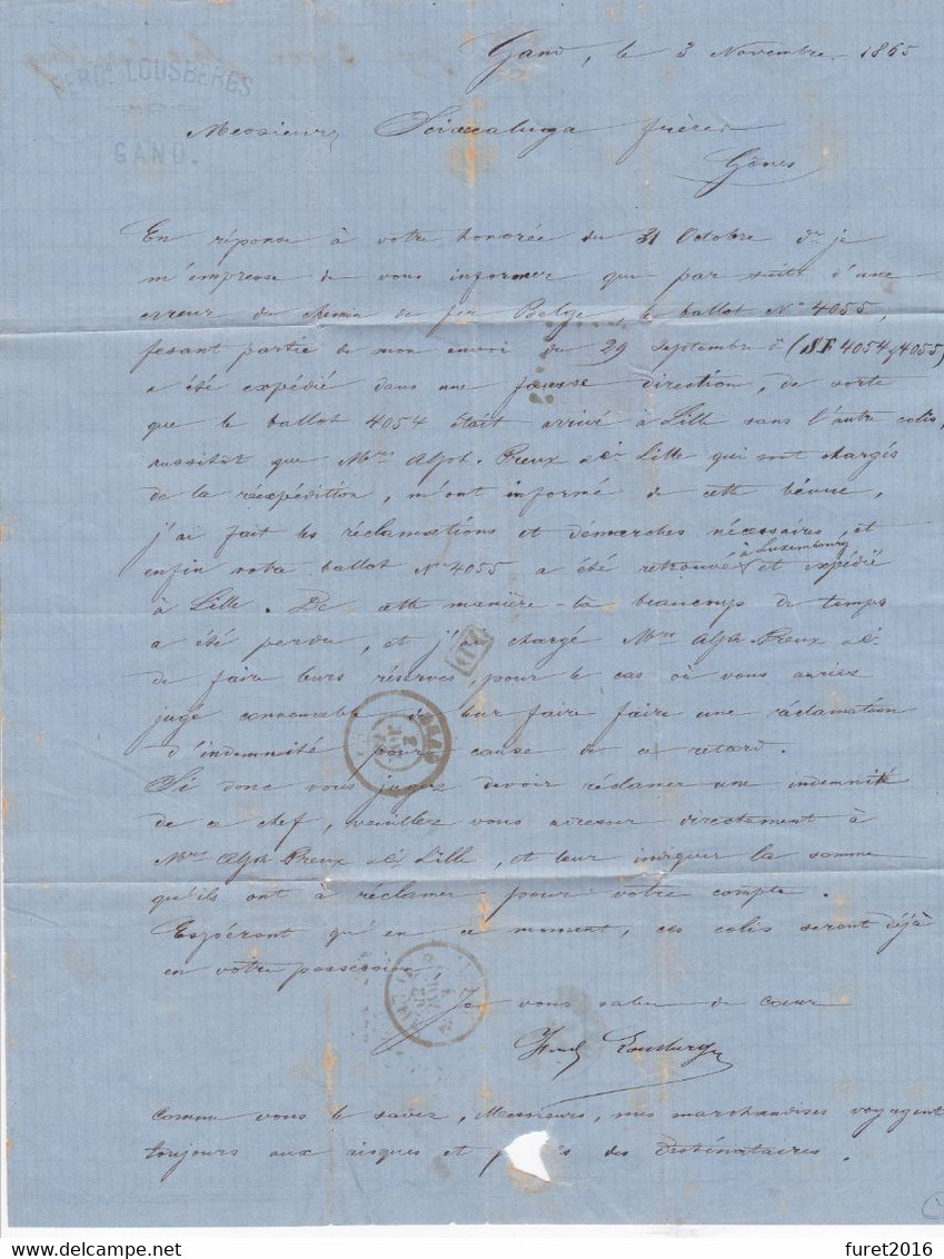 N° 16 / Lettre De Gand Vers Genes Italie  3 Nov. 1865 Lac - 1863-1864 Medallions (13/16)