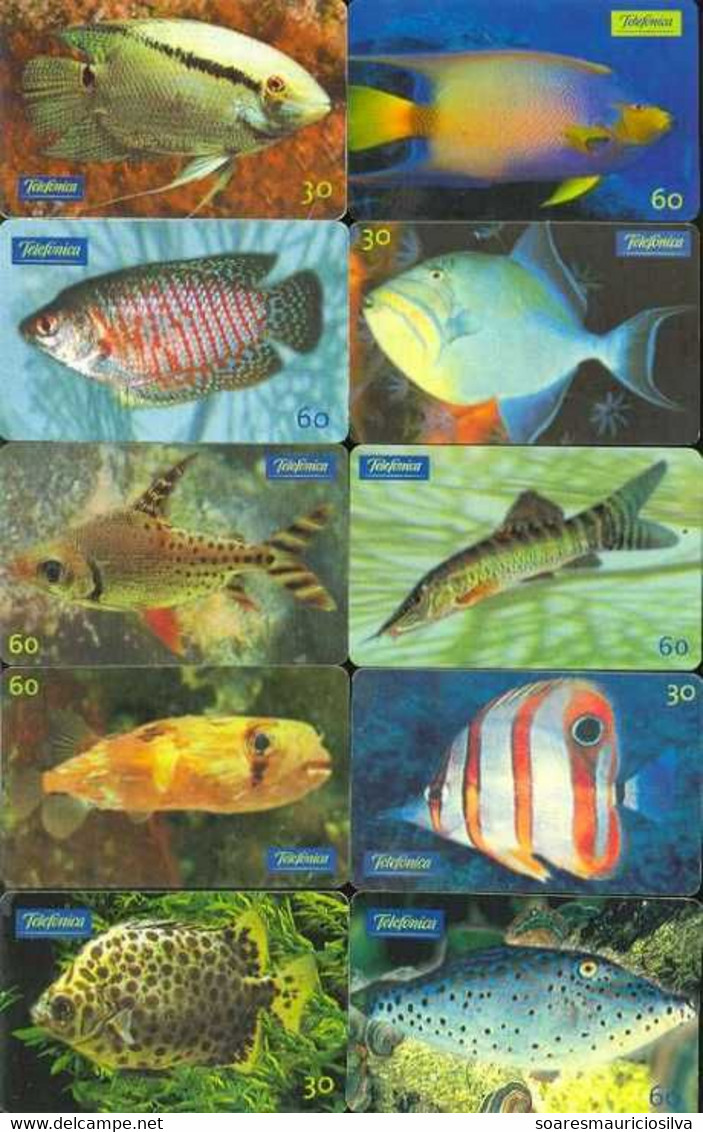 Brazil Telefonica Complete Series 10 Phonecard Ornamental Fish Year 2000 Used - Vissen