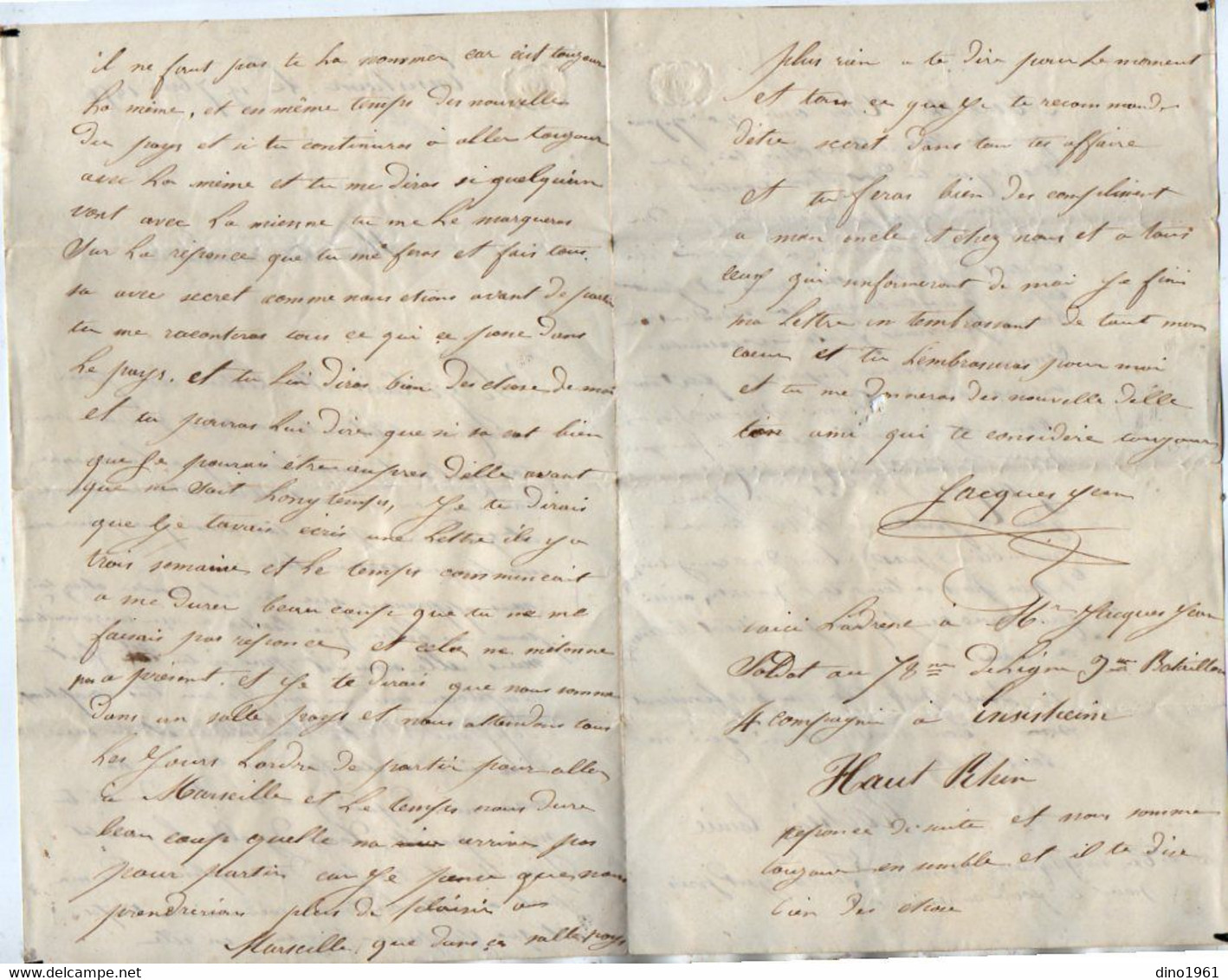 VP18.770 - MILITARIA - 1856 - Lettre De Mr Jean JACQUES Soldat Au 78 ème Rgt De Ligne à ENSISHEIM ( Haut - Rhin ) - Documenti