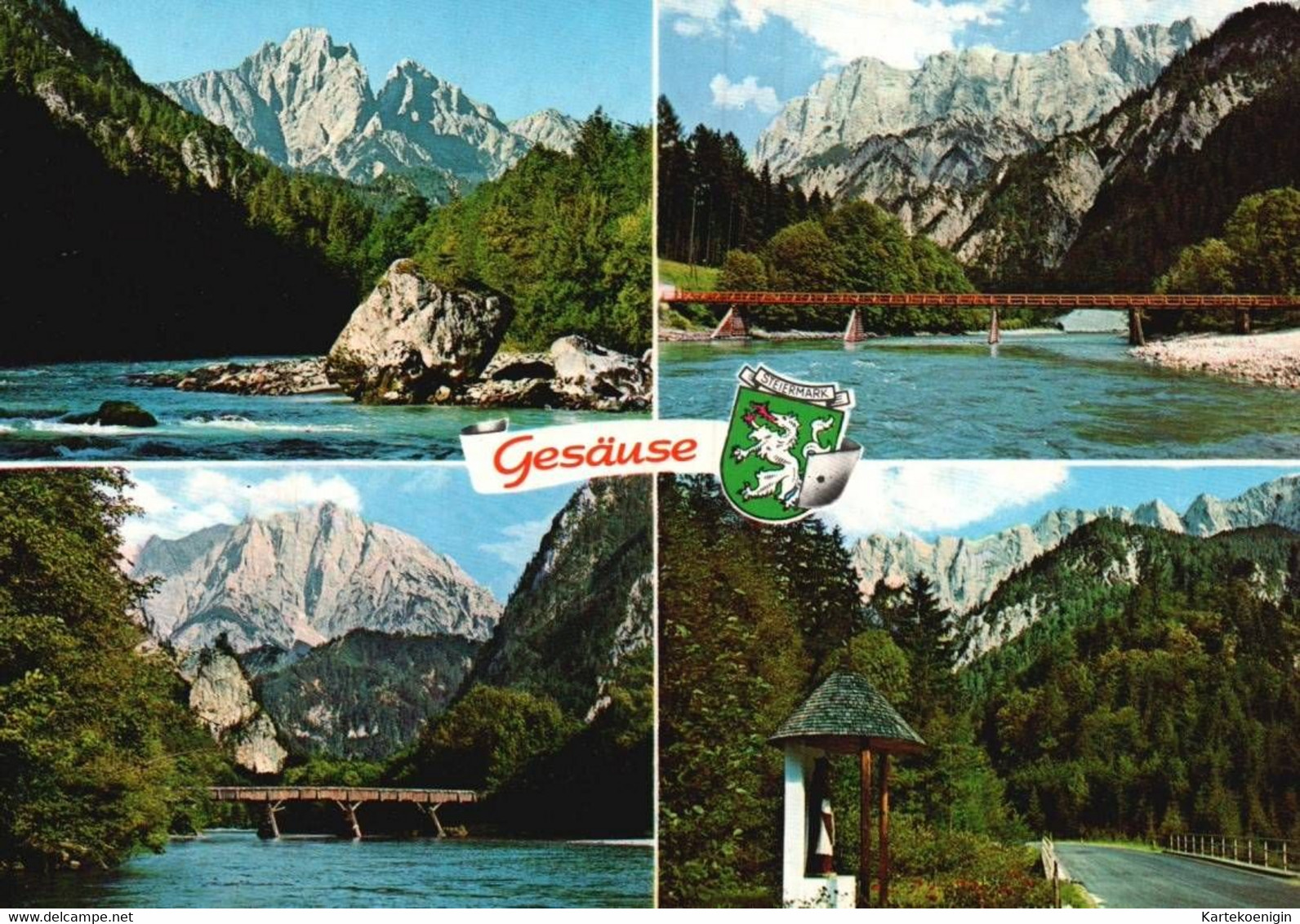 AK - Gesäuse , Gegen Reichstein , Johnsbachsteg , Hochtorgruppe , Laufferbrücke , Wegkapelle - Gesäuse