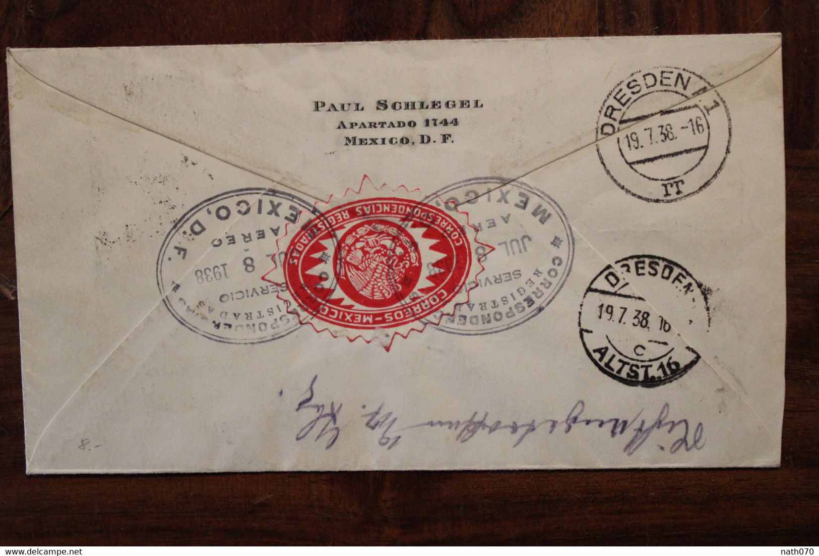 1938 Mexico Certificado Por Correo With SS Normandie Paquebot Air Mail Par Avion Luftpost Mexique Dresden Voir Dos RARE - Messico