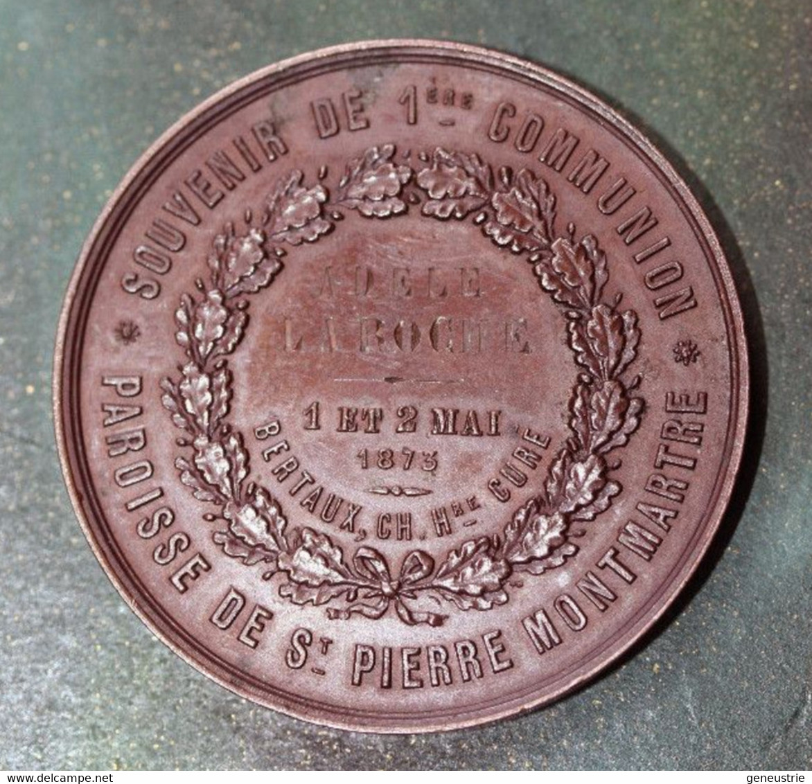 Magnifique Médaille De Communion En Bronze 1873 - Paroisse St Pierre De Montmartre (Paris) Religious Medal - Religione & Esoterismo