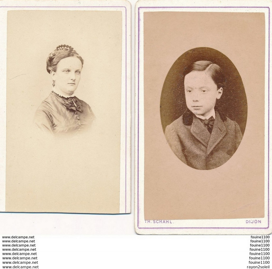 Lot De 2 CDV Photo  Portrait De Femme D'enfant   Photographe Th. Schahl  29 Rue Chabot Charny à Dijon 21 - Alte (vor 1900)