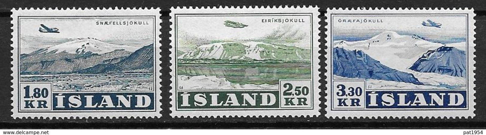 Islande 1952 Poste Aérienne N° 27/29 Neufs ** MNH, Avion Au Dessus De Glaciers - Poste Aérienne
