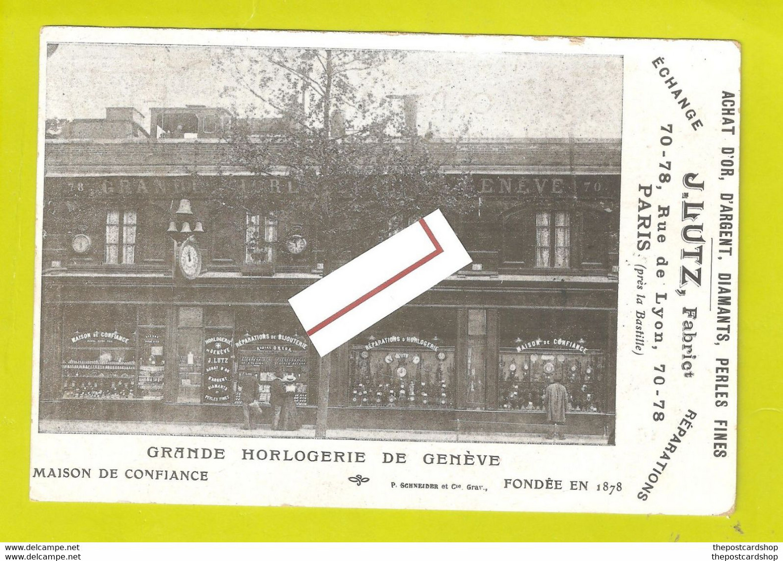 J. LUTZ  70-78 RUE DE LYON PARIS GRANDE HORLOGERIE DE GENEVE - 12éme - Arrondissement: 12
