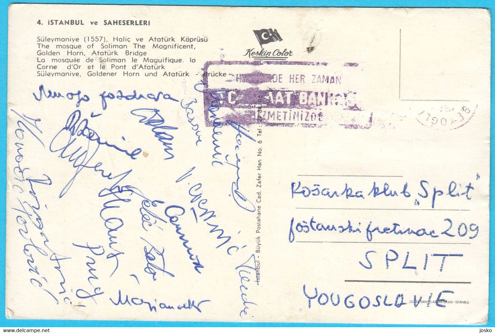 YUGOSLAVIA BASKETBALL TEAM (1960's) In Istanbul AUTOGRAPHS Cermak Skansi Solman Raznatovic Cvetkovic Maroevic Autograph - Autographes