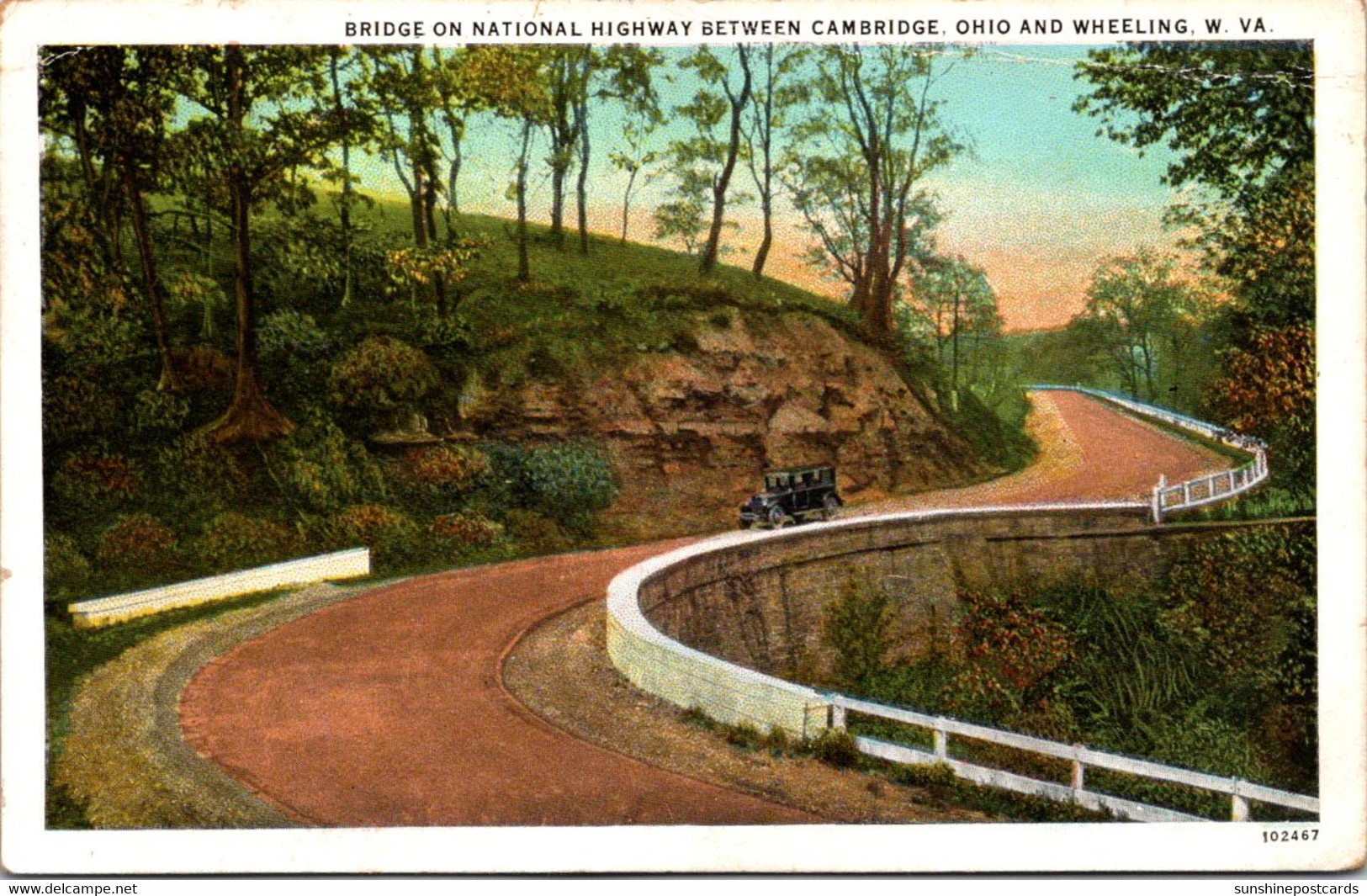 West Virginia Bridge On National Highway Between Wheeling And Cambridge Ohio 1928 Curteich - Wheeling