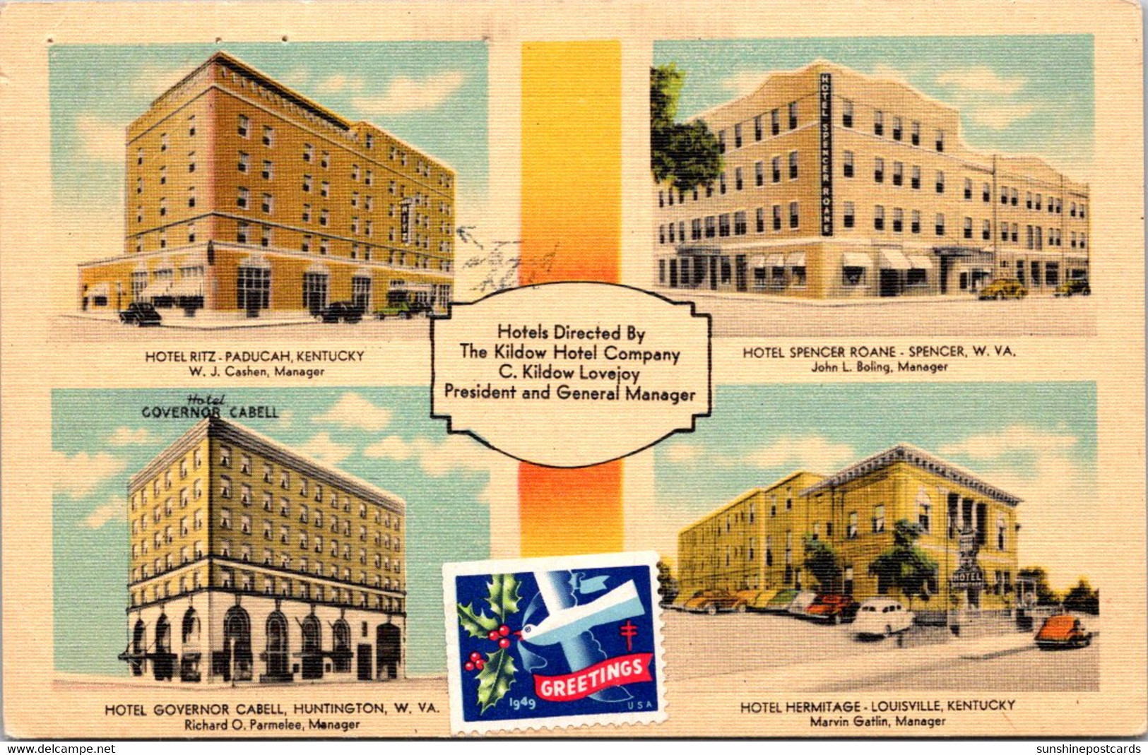 West Virginia Huntington Hotel Governor Cabell & More Locations 1949 - Huntington