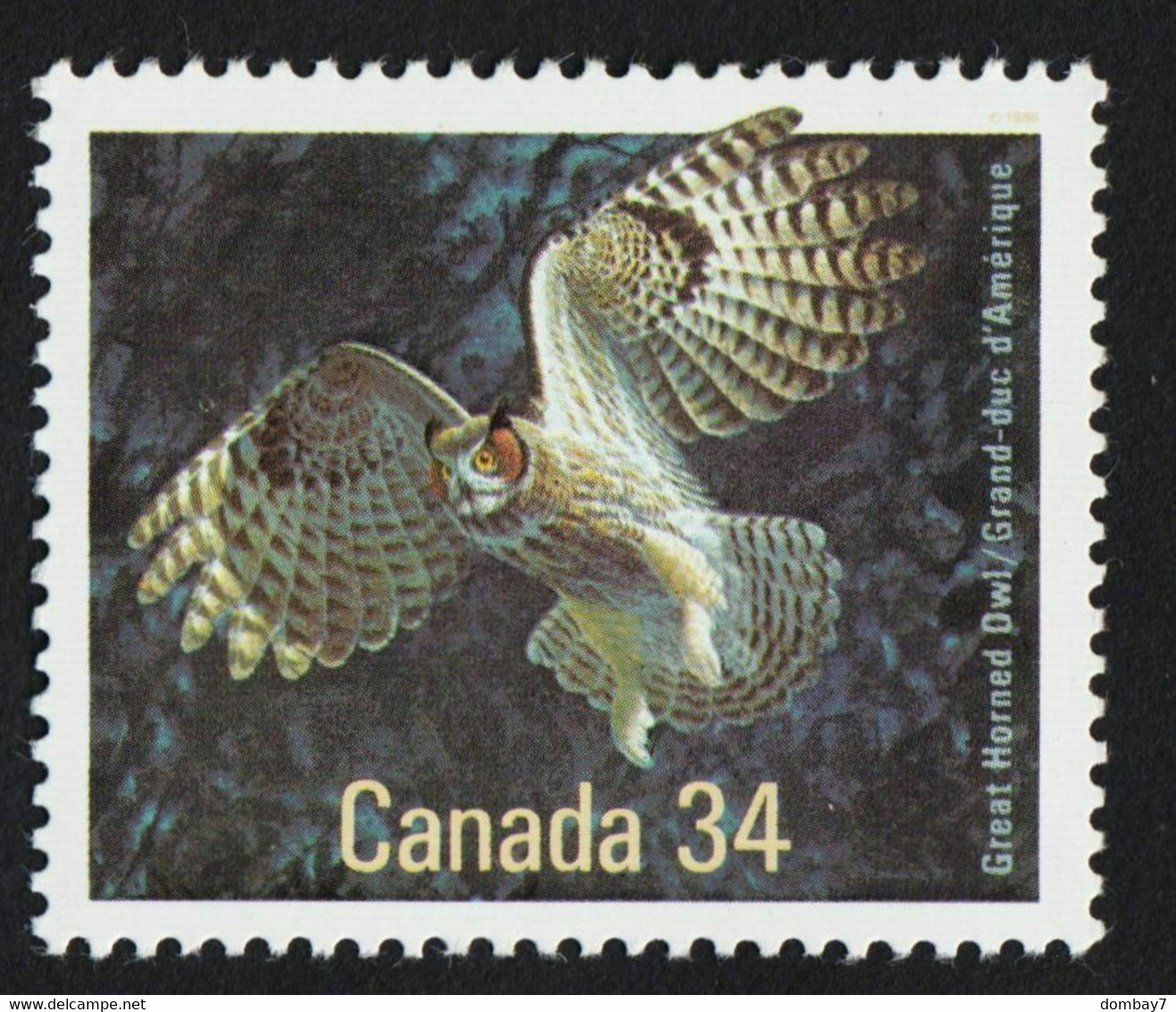 Bird = Great Horned Owl = Canada 1986 # 1097 MNH - Oies