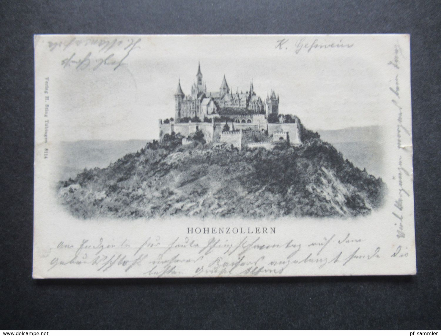 DR 1905 AK  Burg Hohenzollern Verlag H. Sting Tübingen Stempel K1 Hohenzollern Nach Habsheim Mit Ank. Stempel - Hechingen