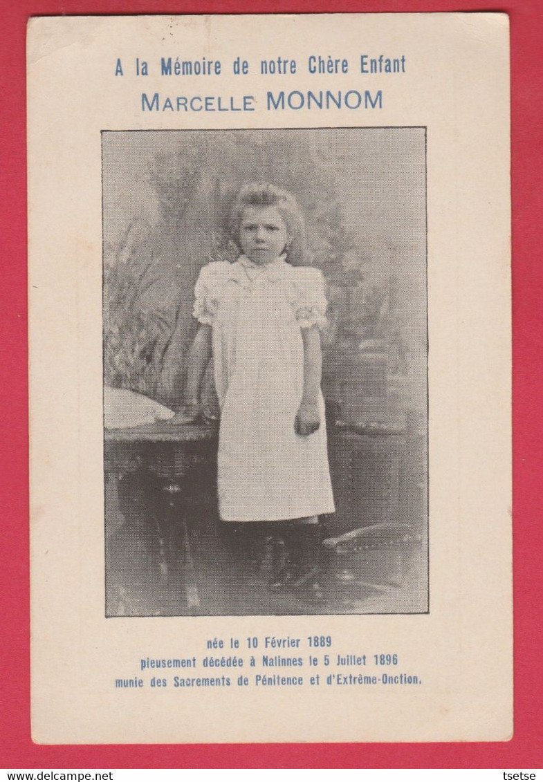 Nalinnes - Souvenir Mortuaire - Marcelle Monnom, Né En 1889 Et Décédée En 1896 - Ham-sur-Heure-Nalinnes