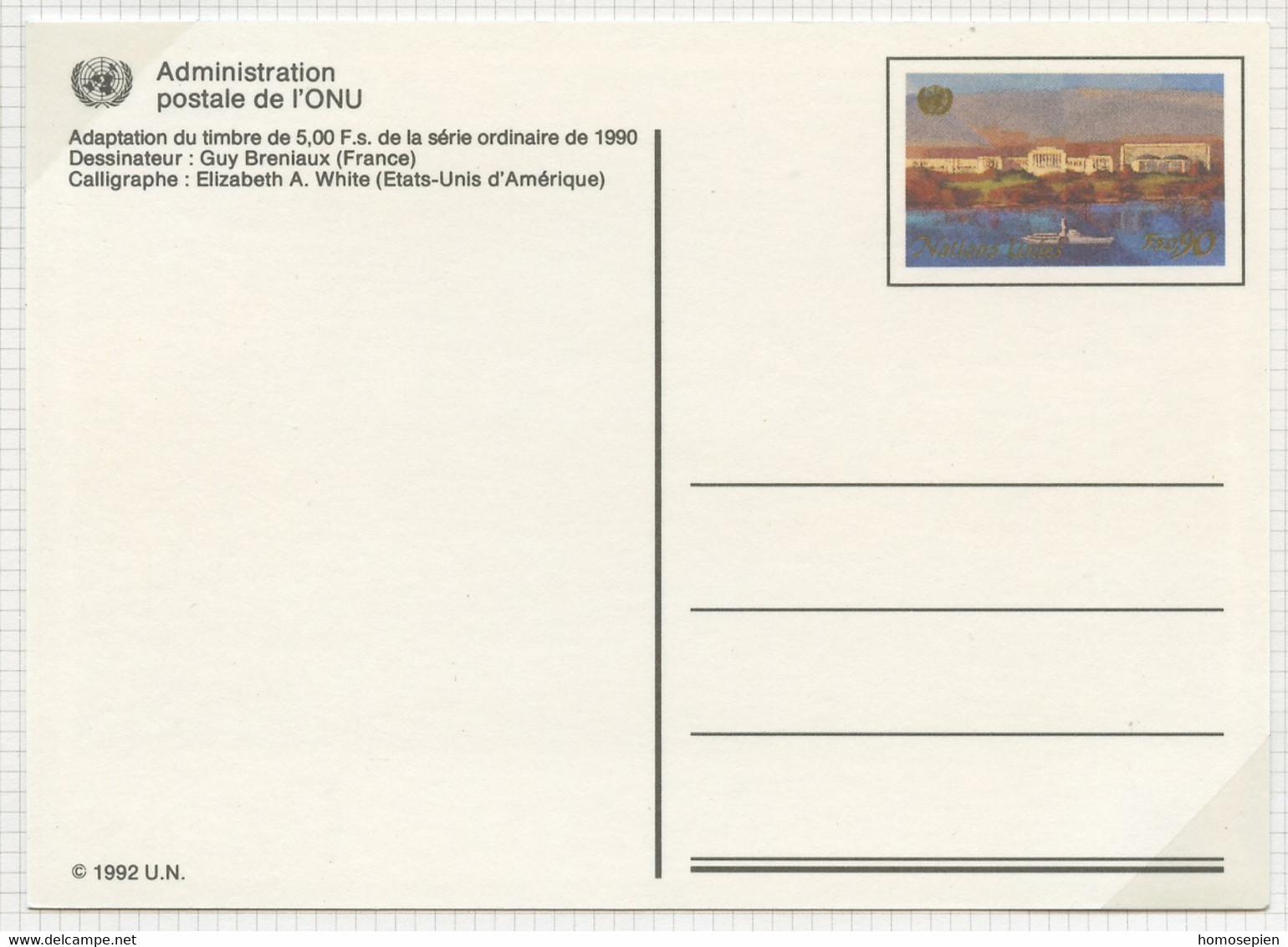 NU Genève - Vereinte Nationen Entier Postal 1992 Y&T N°EP1992-01 - Michel N°GZS1992-01 *** - 90c Palais Des Nations - Covers & Documents