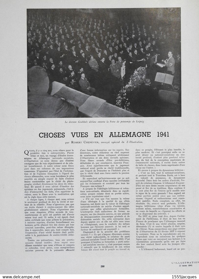 L'ILLUSTRATION N° 5115 22-03-1941 ACÉTYLÈNE GOEBBELS GRECO MATSUOKA SALZBOURG WEYGAND MOUNET-SULLY PIERRE LAVAL AMAR - L'Illustration