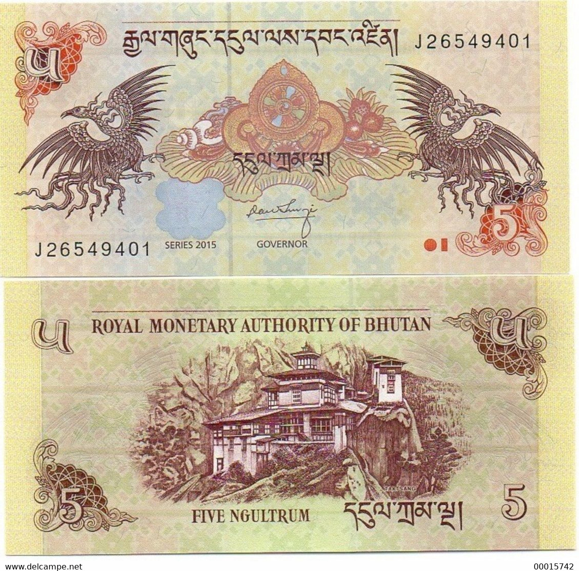 BHUTAN  1+5 NGULTRUM 2006+2015 UNC  D-1146 - Bhoutan