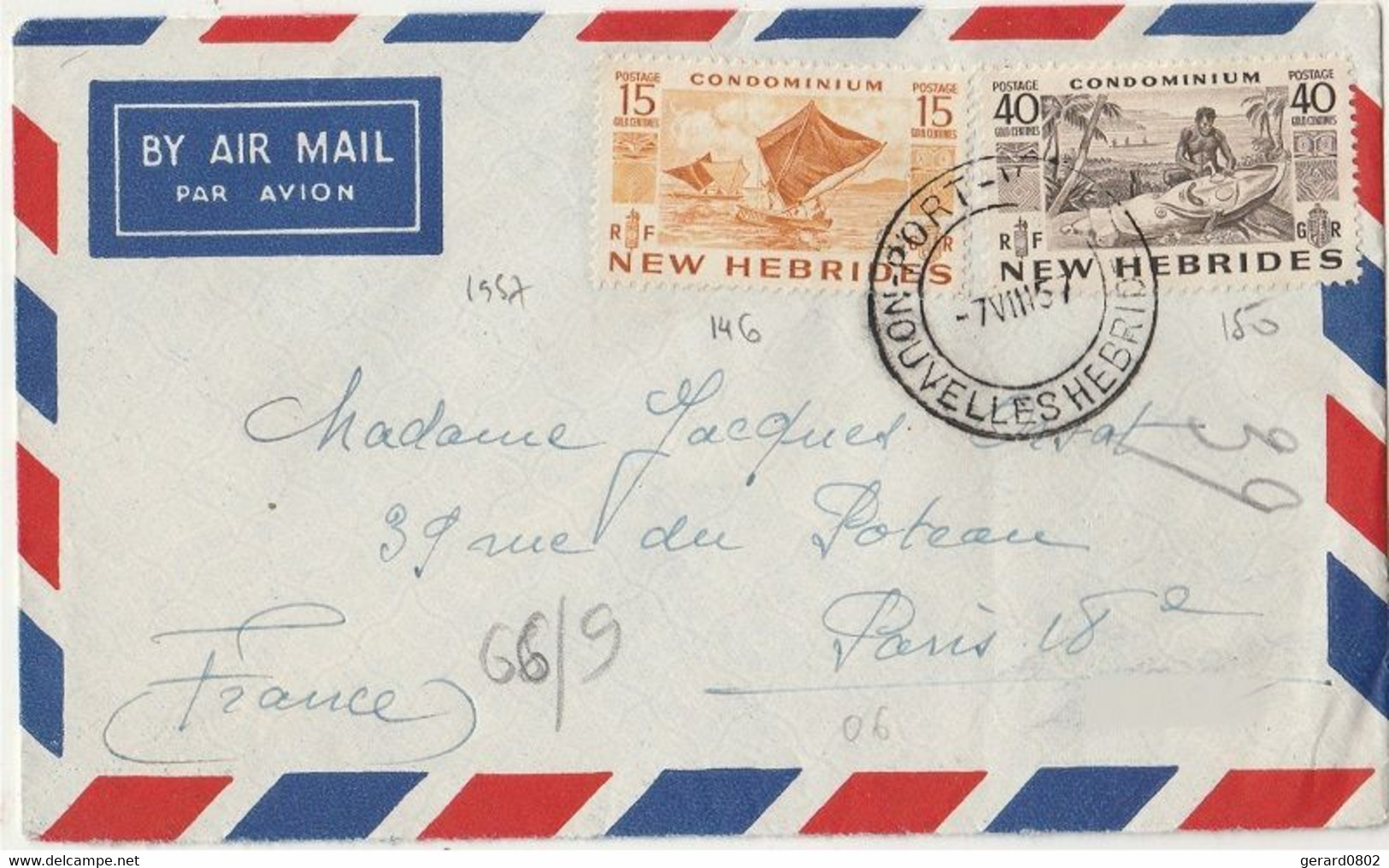 NOUVELLES HEBRIDES - LETTRE PAR AVION A DESTINATION DE PARIS - Cartas & Documentos