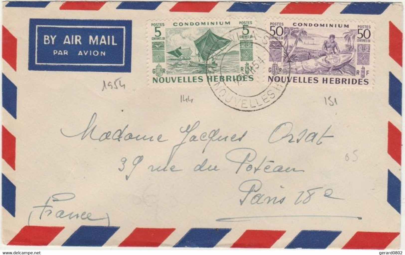 NOUVELLES HEBRIDES - LETTRE PAR AVION A DESTINATION DE PARIS - Storia Postale