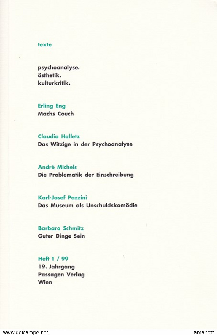 Texte. Psychoanalyse. ästhetik. Kulturkritik. Heft 1. - Psicología