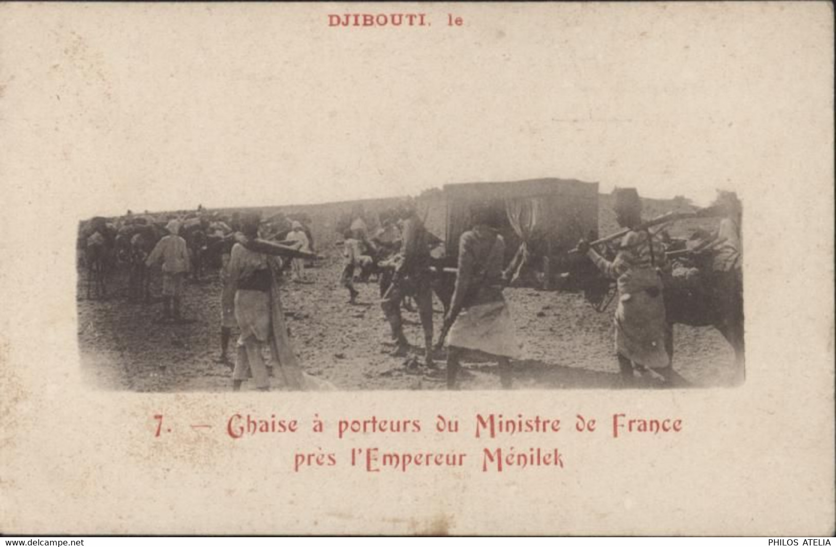 CP CPA Djibouti Chaise à Porteurs Du Ministre De France Près L'Empereur Ménilek - Djibouti