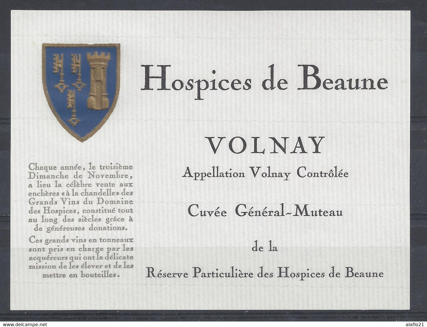 Etiquette HOSPICES De BEAUNE - VOLNAY - Cuvée Général Muteau - Bourgogne