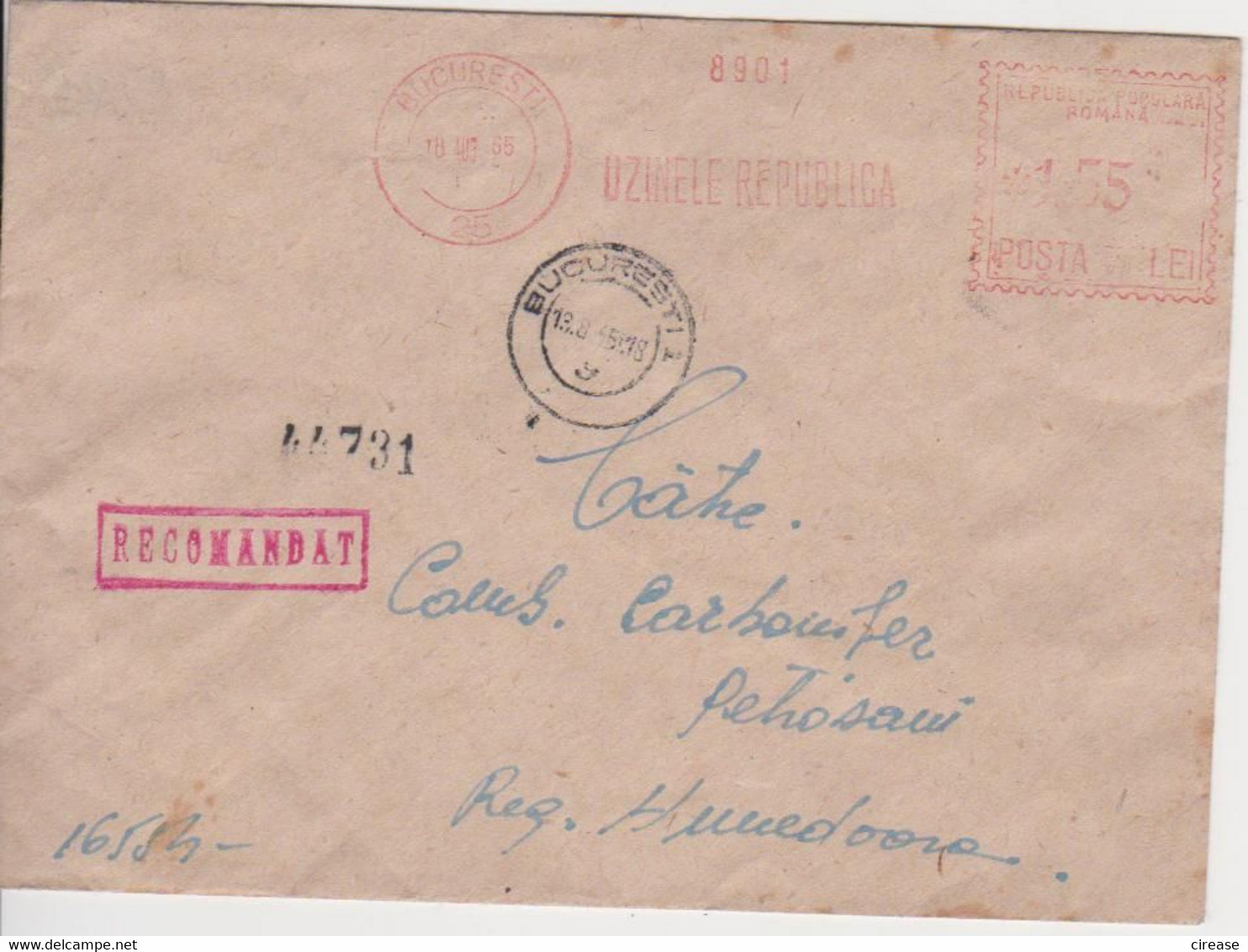 PLANT REPUBLICA RED MACHINE STAMPS AMOUNT 1,55 LEI BUCURESTI  ROMANIA 1965 - Máquinas Franqueo (EMA)