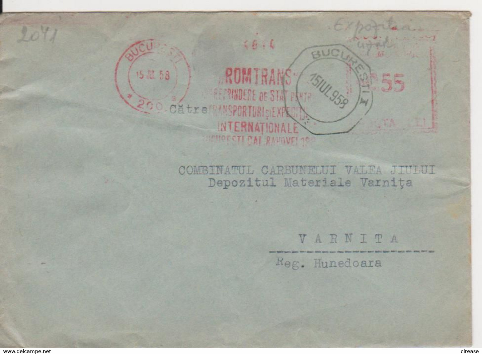 PLANT ROMTRANS RED MACHINE STAMPS AMOUNT 0,55 LEI BUCURESTI ROMANIA 1958 - Franking Machines (EMA)