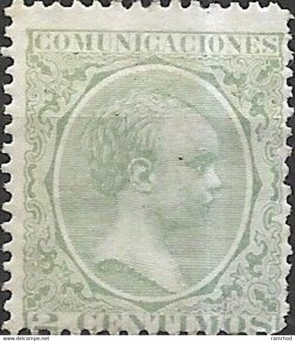 SPAIN 1889 King Alfonso XIII - 2c - Green MH - Nuevos