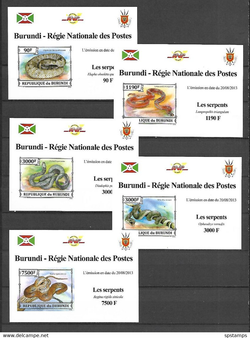 Burundi 2013 Animals - Snakes - 5 IMPERFORATE MS MNH - Ongebruikt