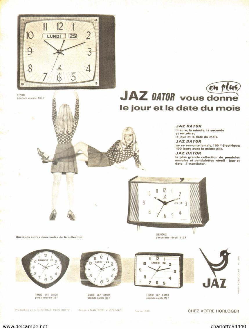 PUB   "JAZ DATOR " De " JAZ " 1968 - Réveils