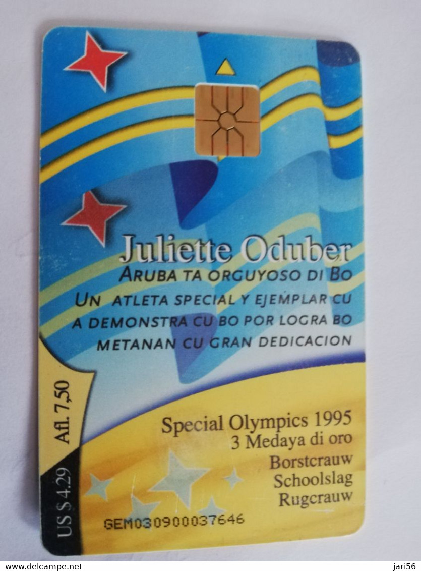 ARUBA CHIP  CARD   SETAR  SPORTS  Juliette Oduber    AFL 7,50   Fine Used Card  **6698** - Aruba