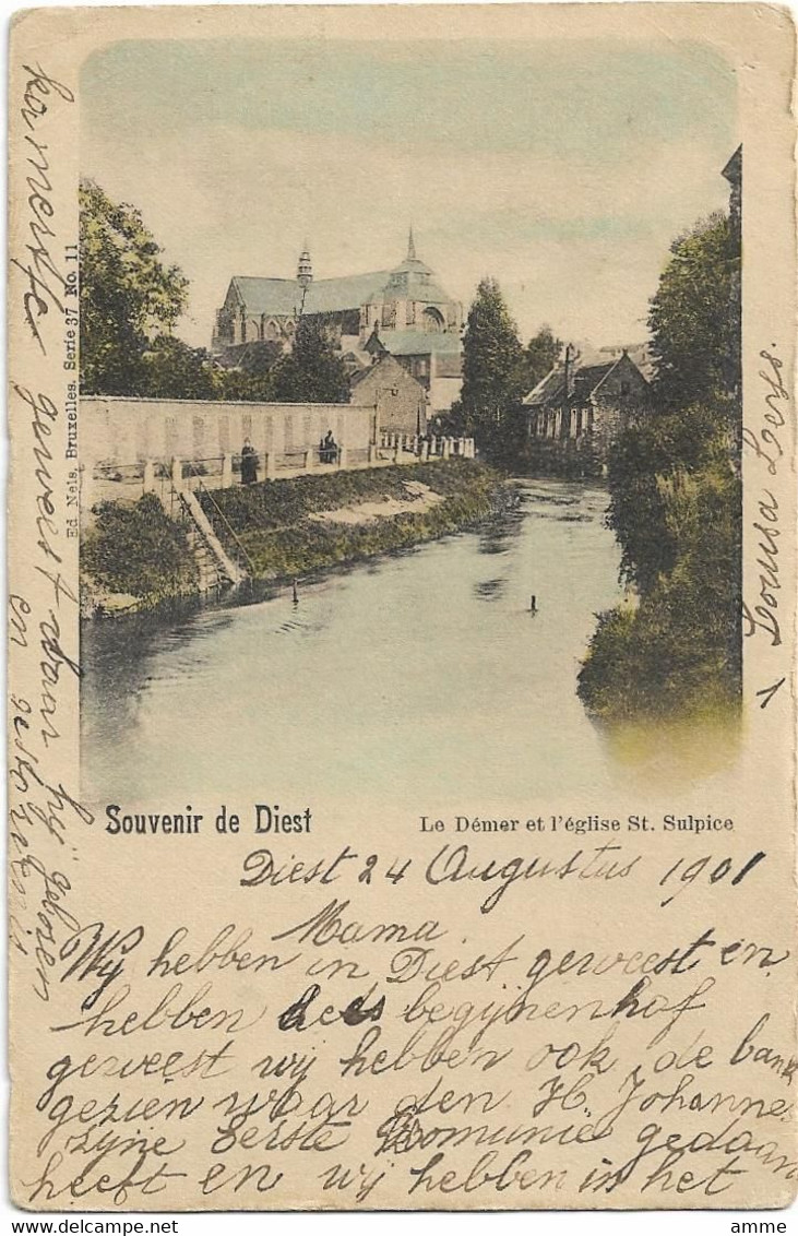 Diest   *  Souvenir De Diest - La Demer Et L'église St. Sulpice  (Nels Coloré, 11) - Diest