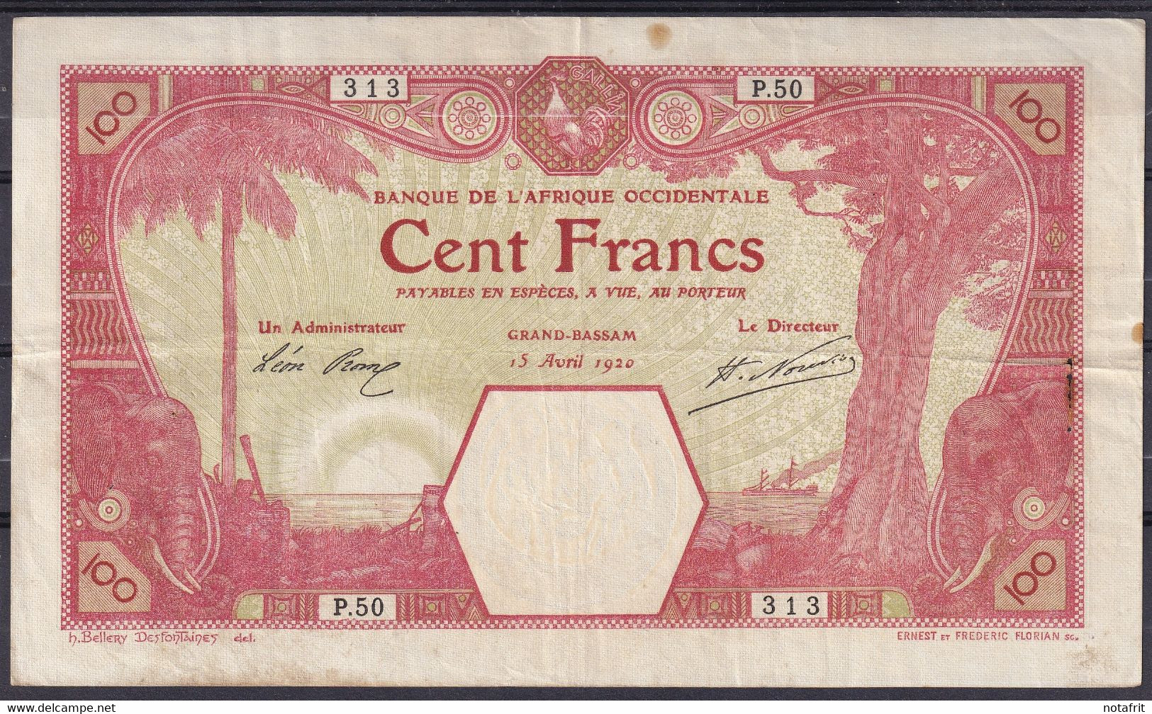 AOF French West Africa 100 Fr 1920 Grand-Bassam VF - West African States