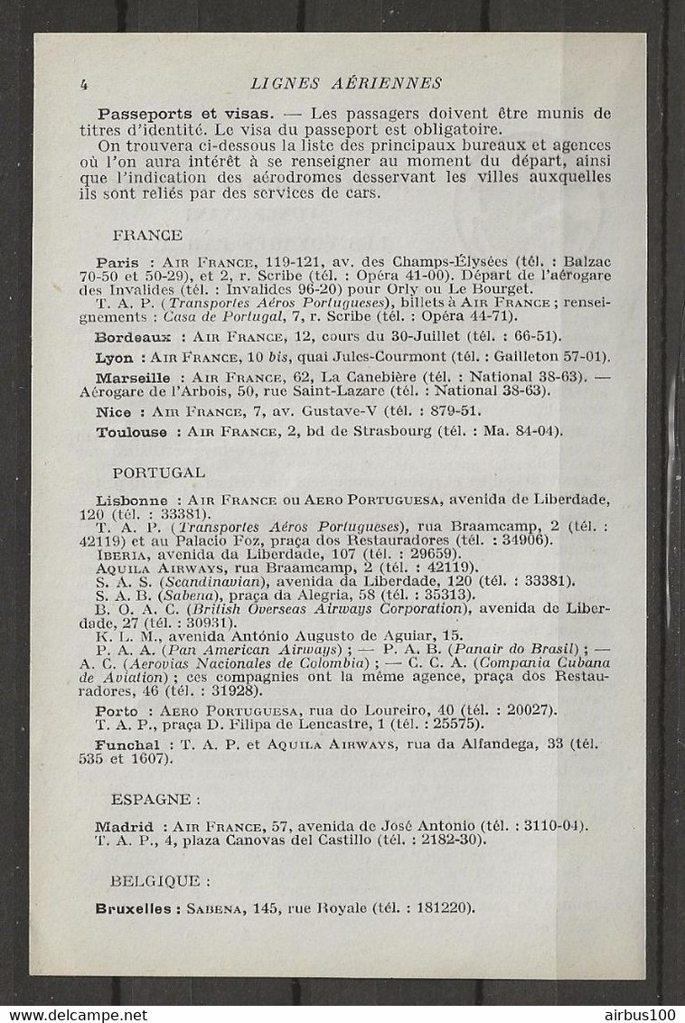 CARTE PLAN PORTUGAL LISBOA LISBONNE 1953 TRAVEL BY AIR - VOYAGE PAR AVION AIR FRANCE TAP T.A.P - AQUILA AIRWAYS - Cartes Topographiques