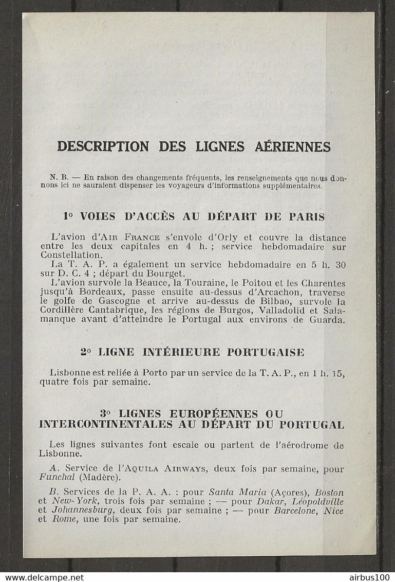 CARTE PLAN PORTUGAL LISBOA LISBONNE 1953 TRAVEL BY AIR - VOYAGE PAR AVION AIR FRANCE TAP T.A.P - AQUILA AIRWAYS - Cartes Topographiques