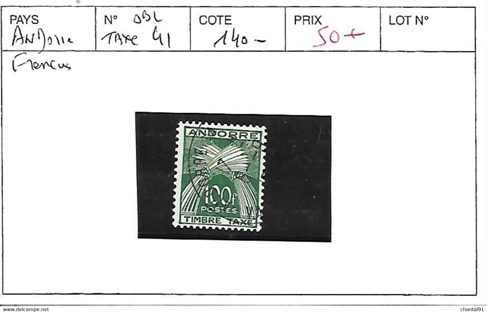 ANDORRE FRANCAIS N° TAXE 41 OBL - Used Stamps