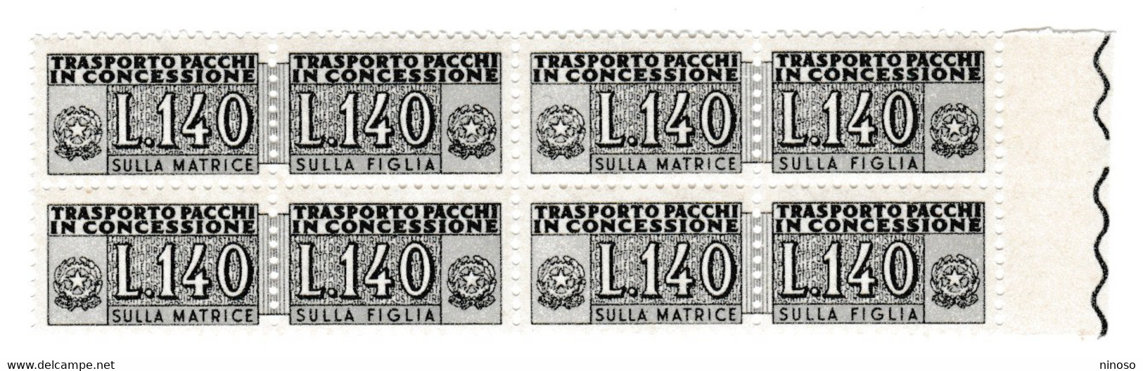 ITALIA  ITALY  Repubblica 1955 1984 Pacchi In Concessione Quartina Lire 140 Filigrana Stelle MNH - Colis-concession