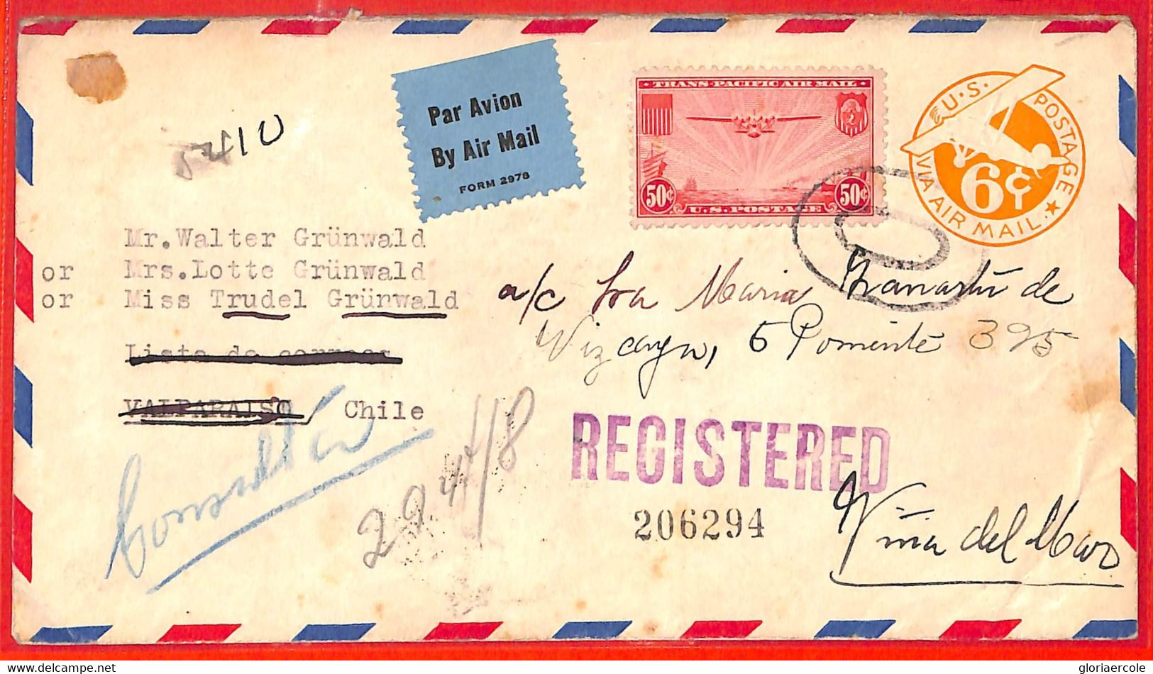 Aa3694 - USA - POSTAL HISTORY -  Stationery COVER Sent REGISTERED To CHILE - Altri & Non Classificati