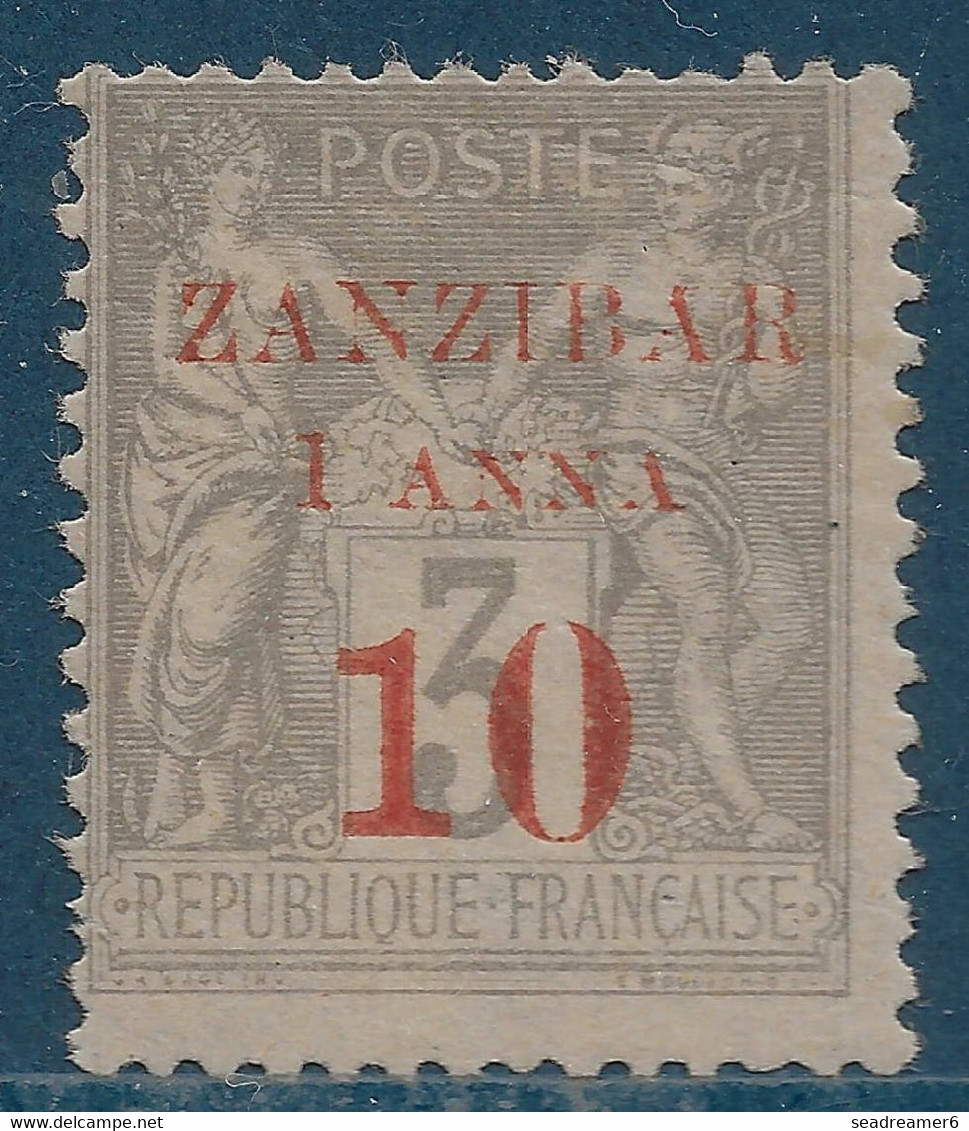 France Colonies Zanzibar N°13b* Type III 1c Sur 10c Sur 3c Gris Infime Pli De Gomme D'origine Signatures Dont R.CALVES - Unused Stamps