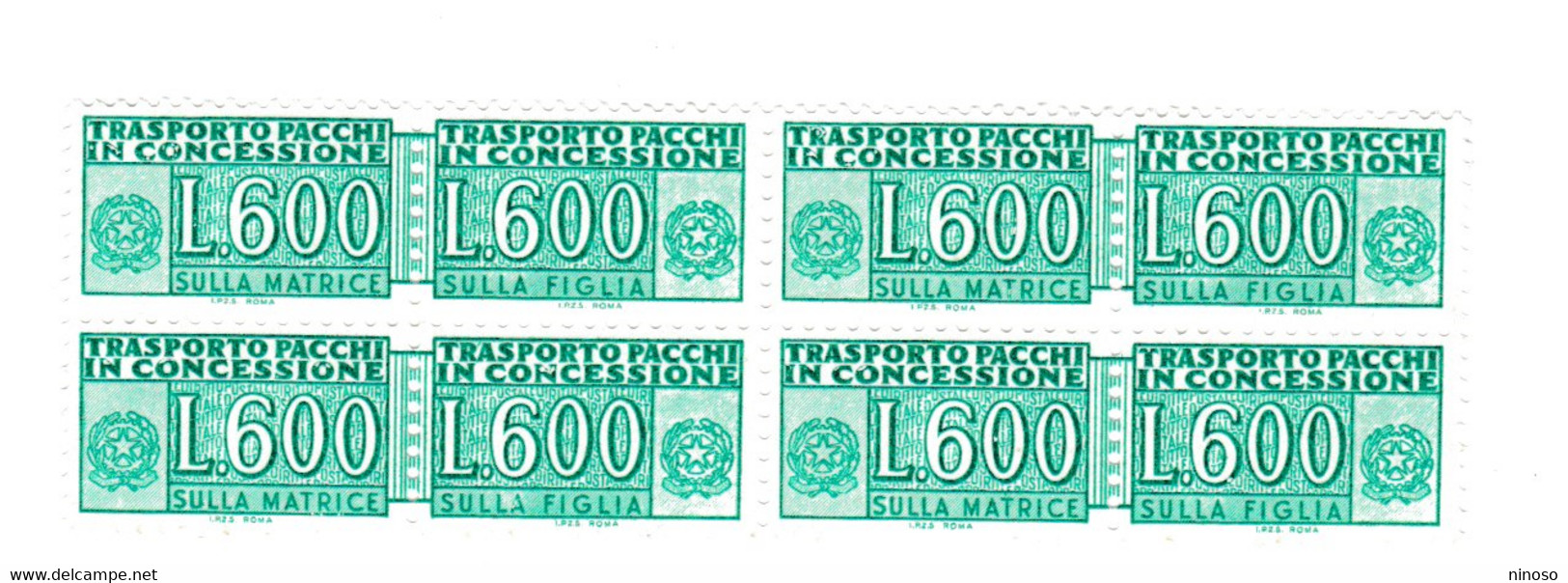 ITALIA  ITALY  Repubblica 1955 1984 Pacchi In Concessione Quartina Lire 600 Filigrana Stelle MNH - Consigned Parcels