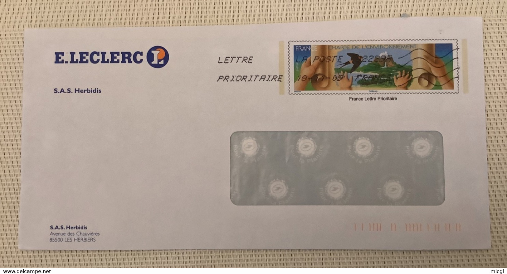 Entier Postal Repiquage Leclerc Timbre 3801 Charte De L’environnement Lettre Prioritaire Agrément N° 809 - PAP: TSC Und Halboffizielle Aufdrucke