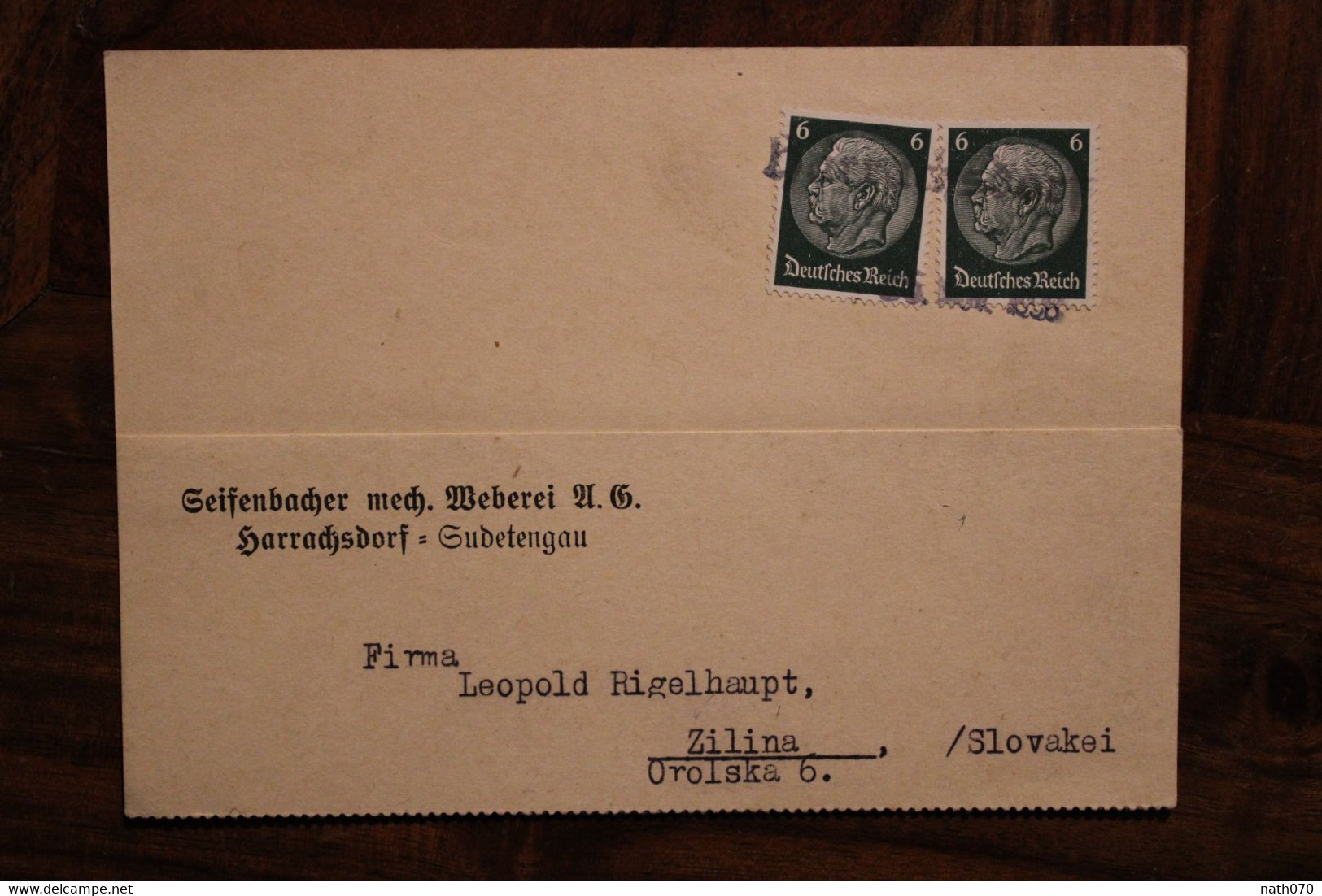 1938 Barrachsdorf Sudetes Sudetenland Zilina Slovaquie Dt Reich Allemagne Cover WK2 Sudetengau - Région Des Sudètes