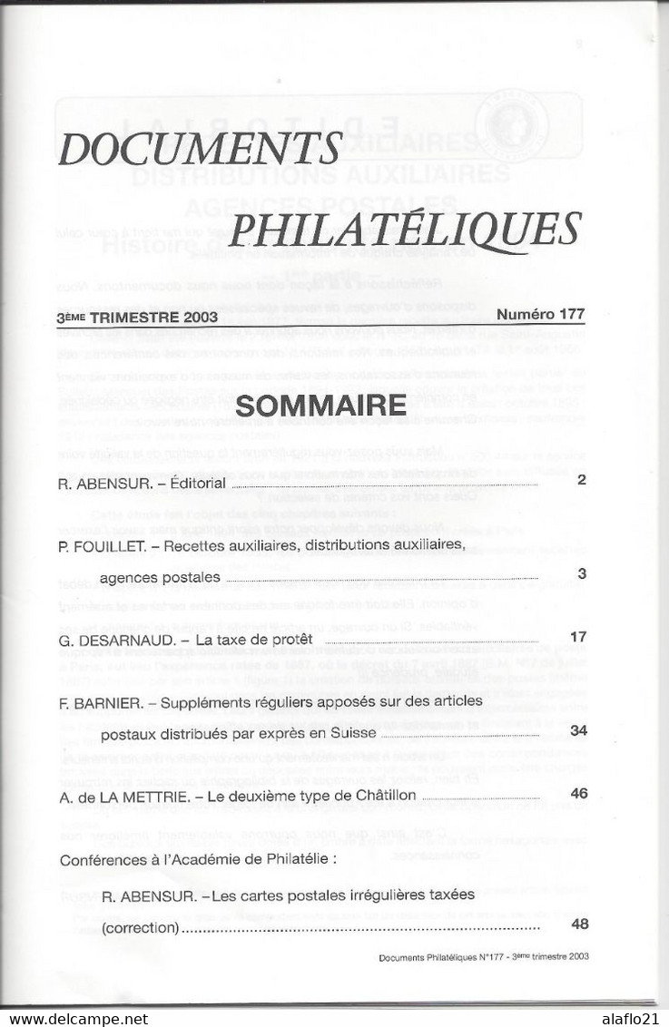 LIVRE - DOCUMENTS PHILATELIQUES N° 177 Année 2003 - REVUE De L'ACADEMIE De PHILATELIE - Filatelia E Storia Postale