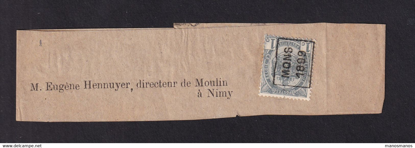 DDAA 871 -  Bande D' Imprimé (complète Avec Verso) TP PREO Armoiries 1 C  MONS 1899 - Vers NIMY - Rollenmarken 1894-99