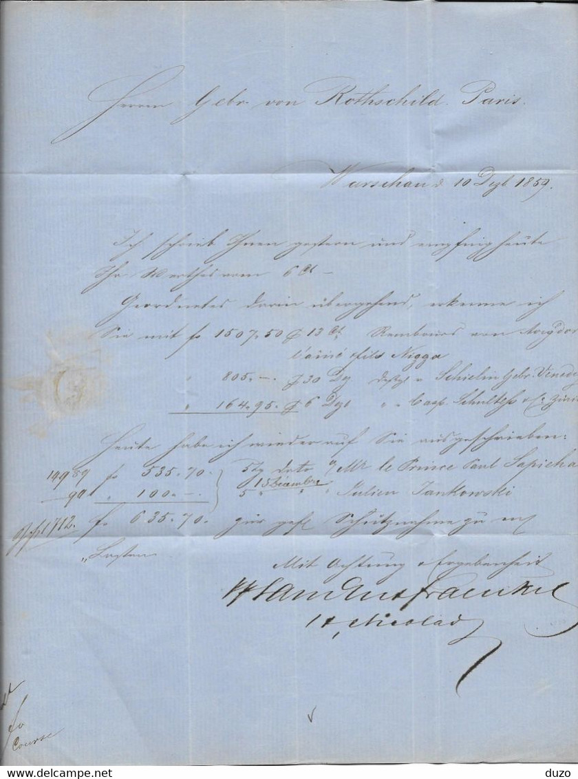 1859 - LAC Warschau - Sam:Ant:Fraenkel  Aus Russland En Noir  Ent Valenciennes 3 Prusse Varsovie >>>> Rothschild  Paris - ...-1860 Préphilatélie