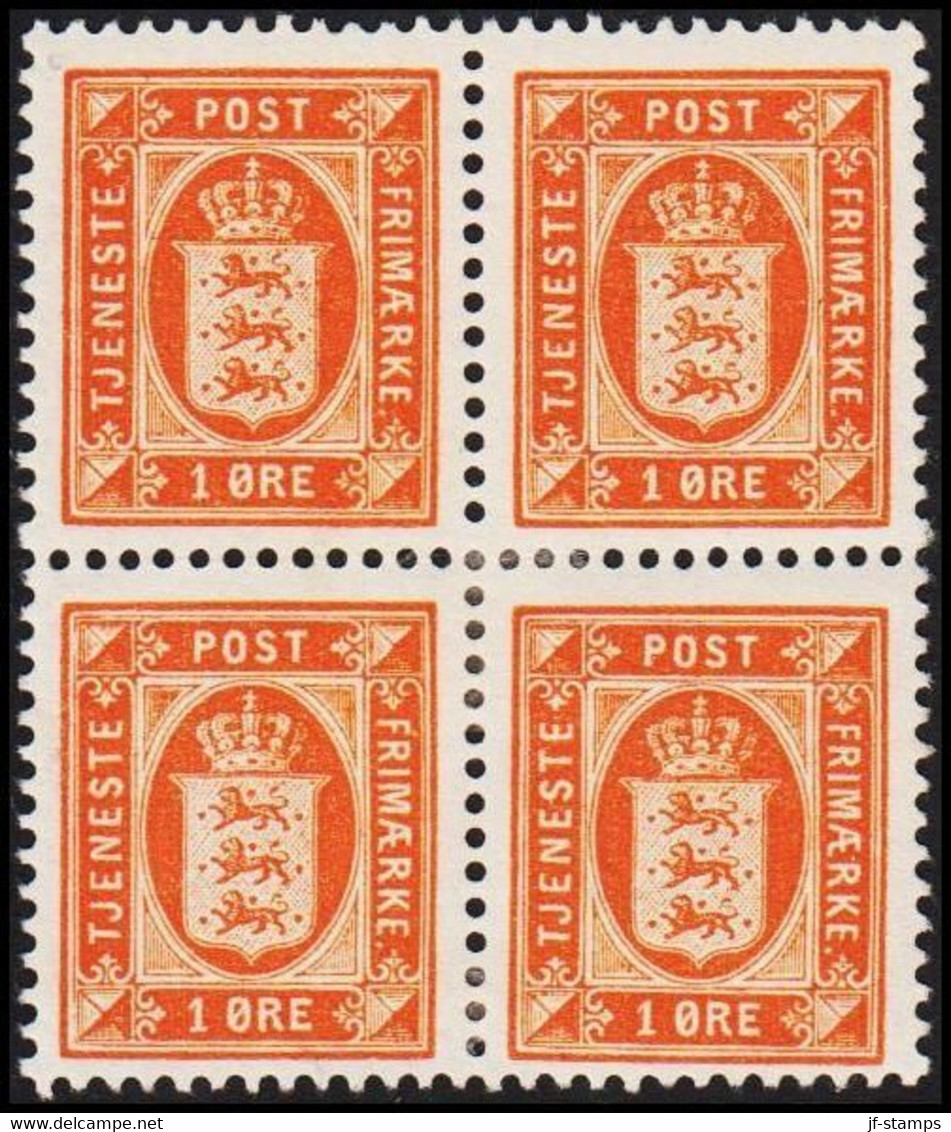 1902. DANMARK. Official. 1 ØRE TJENESTEFRIMÆRKE Hinged 4-block.  (Michel Di 8) - JF513801 - Dienstzegels